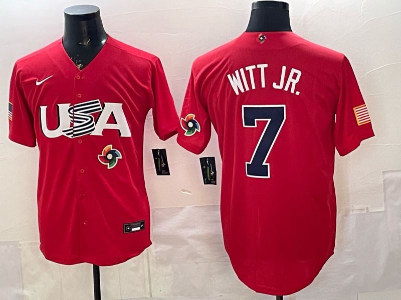 Men 2026 World Cub USA #7 Witt jr Red Nike MLB Jersey style 006